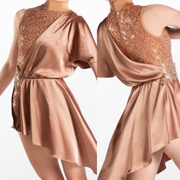 Weissman Elite dance costume dress bronze appliqué Your Love D13084 Adult XSA - Picture 1 of 12